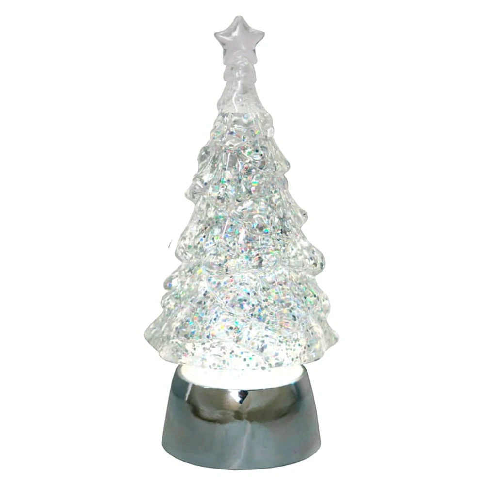 Classic Christmas Pre-Lit Silver Glittered Christmas Tree, 5.25"