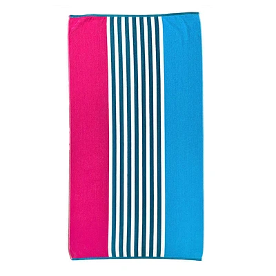 Blue & Pink Striped Beach Towel, 34x62