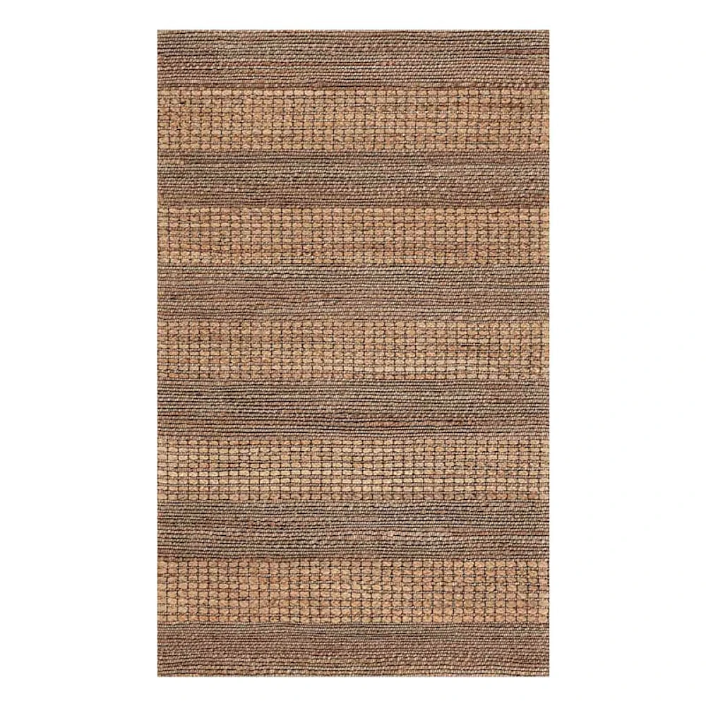 (B870) Aaron Brown & Natural Striped Jute Accent Rug, 3x5