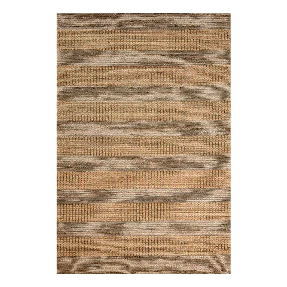 B870) Aaron Brown & Natural Striped Jute Area Rug