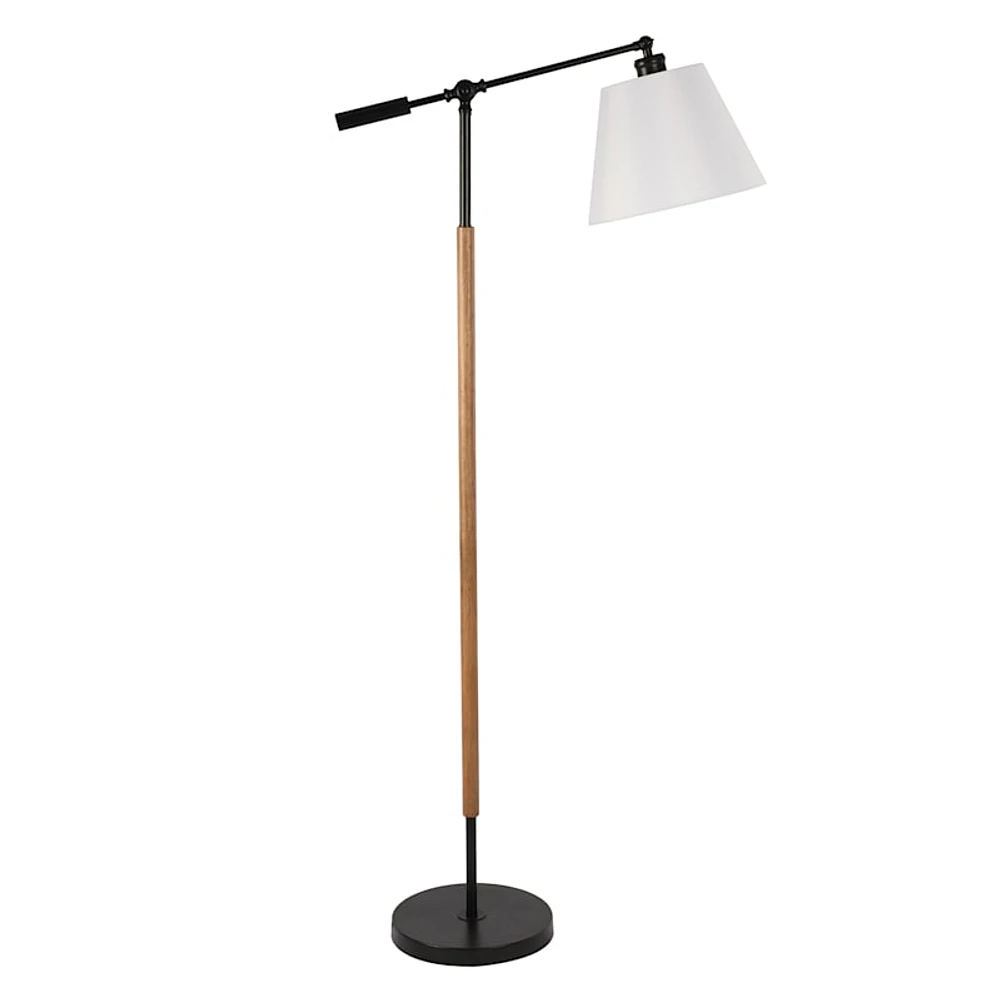 Black Wood Task Floor Lamp with Fabric Shade, 60"