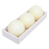 Set of 3 Ivory Unscented Overdip Sphere Candles, 3"