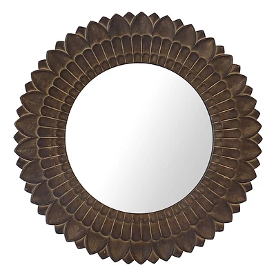 Carved Flower Round Wall Mirror, 24"