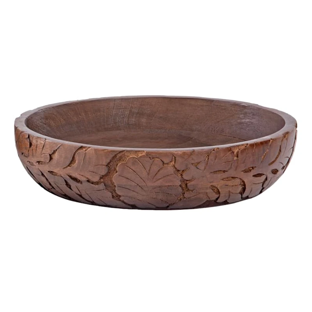 Carved Leaf Wooden Bowl, 11.5"