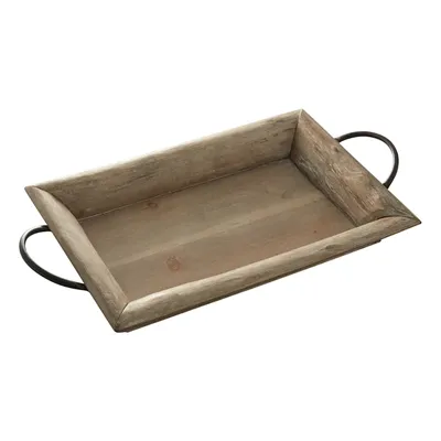 Rustic Wooden Decorative Tray with Metal Handles, 21x11