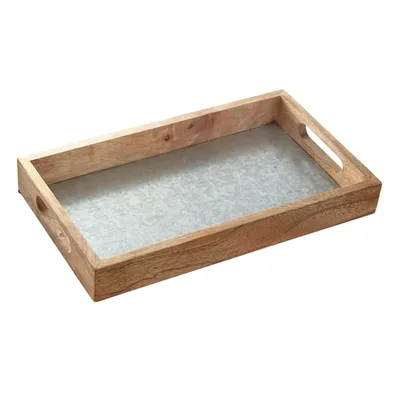 Galvanized Metal & Wooden Decorative Tray, 14x8