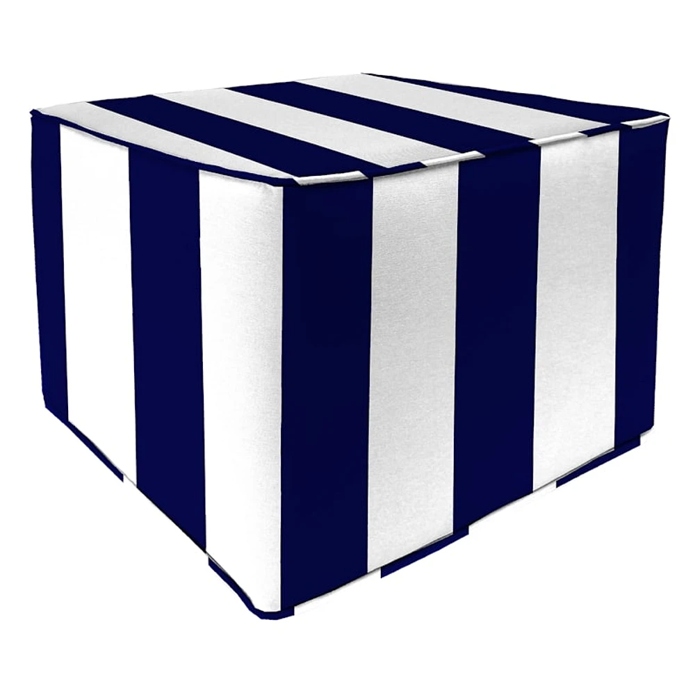 Navy Awning Striped Outdoor Pouf