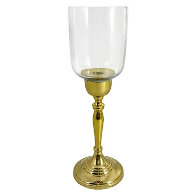 Glass Hurricane with Gold Stem Candle Holder