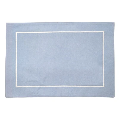 Set of 4 Blue Chambray Placemats with White Embroidered Border