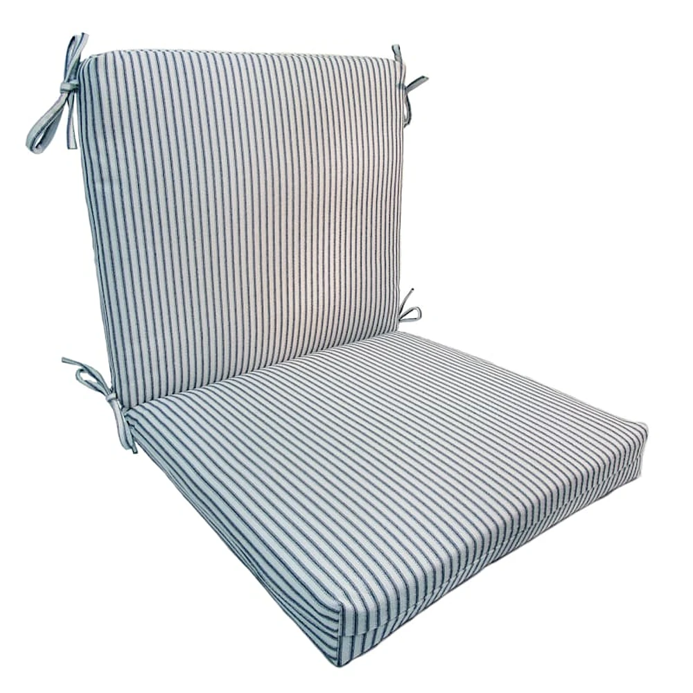 Navy Blue Ticking Striped Premium Outdoor Hinged Cushion