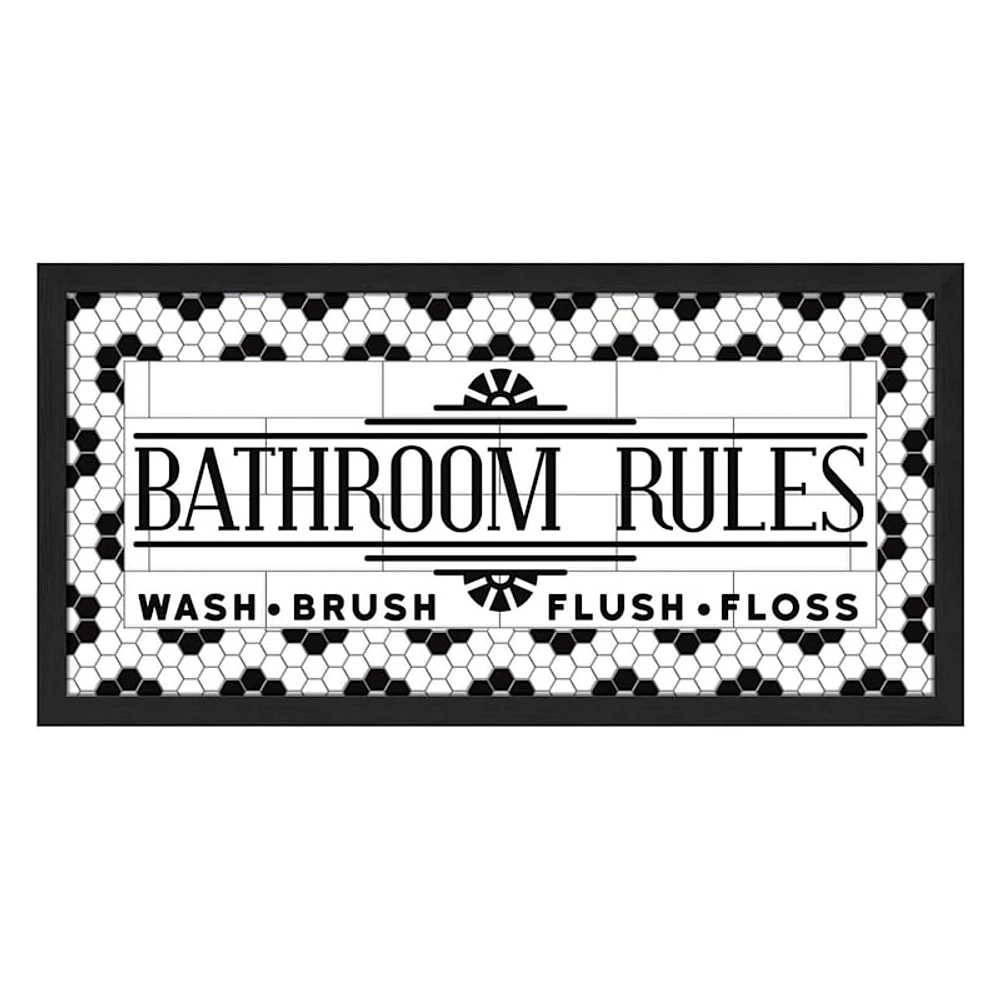 Bathroom Rules Faux Tile Wall Decor, 24x12