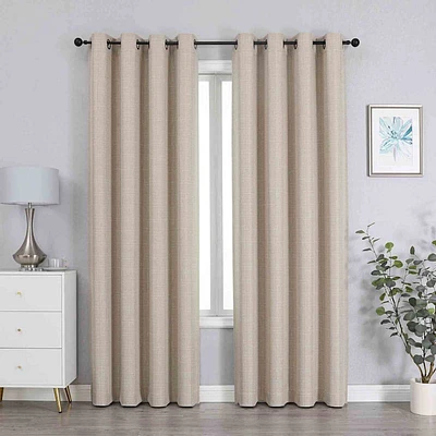 Sun Shield Tattersol Linen Blackout Grommet Single Curtain Panel