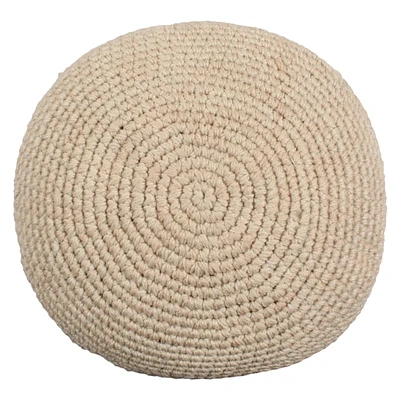 Natural Round Crochet Outdoor Throw Pillow, 16"