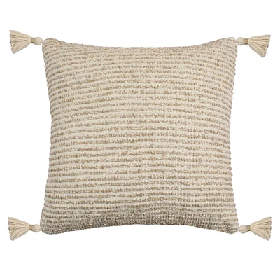 Natural Textured Outdoor Throw Pillow with Tassels, 18"