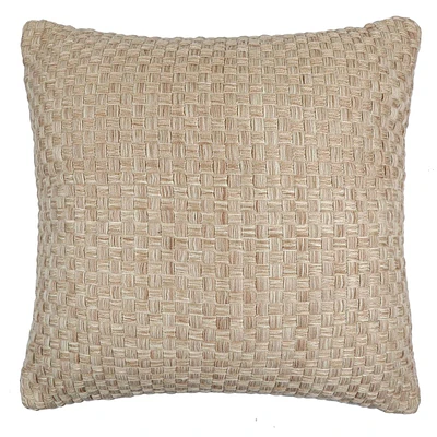 Natural Textured Grid Woven Outdoor Throw Pillow, 18"