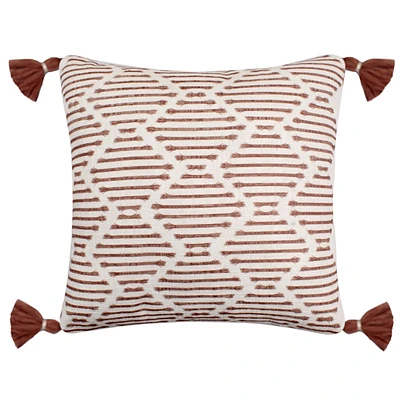 Rust & Natural Geo Outdoor Throw Pillow with Tassel, 20"