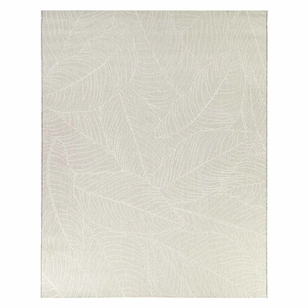 E494) Cream Palm Bay Leaves Outdoor Area Rug