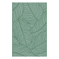 (E518) Teal Palm Bay Leaves Outdoor Accent Rug, 3x4