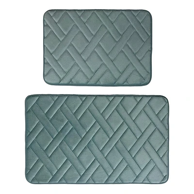 2-Piece Aqua Quilted Memory Foam Bath Mat Set, 17x24 & 20x32