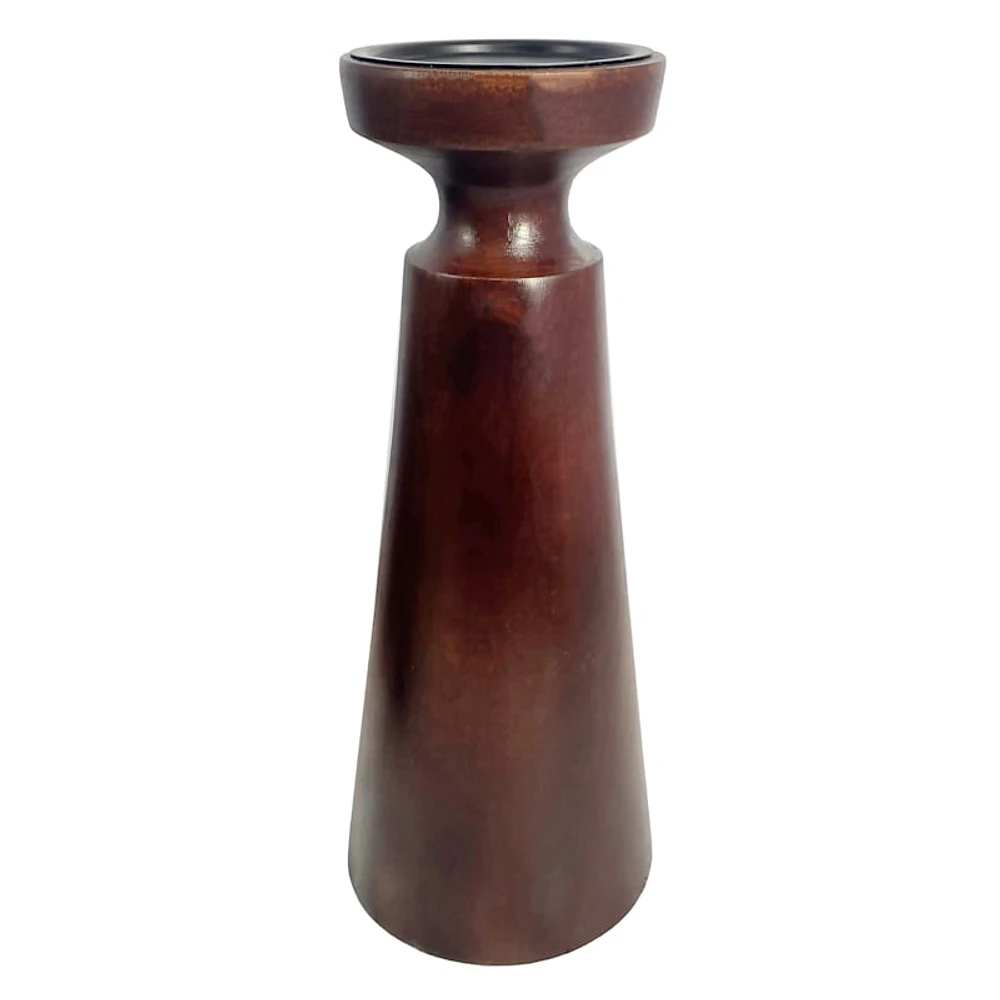 Dark Wooden Pillar Candle Holder