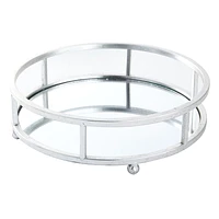 Silver Metal Tray with Mirror, 10"