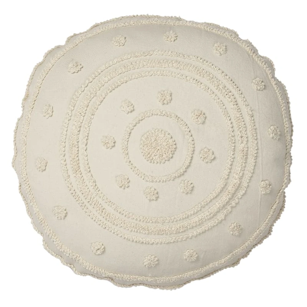 Tan Embellished Round Outdoor Throw Pillow, 16"