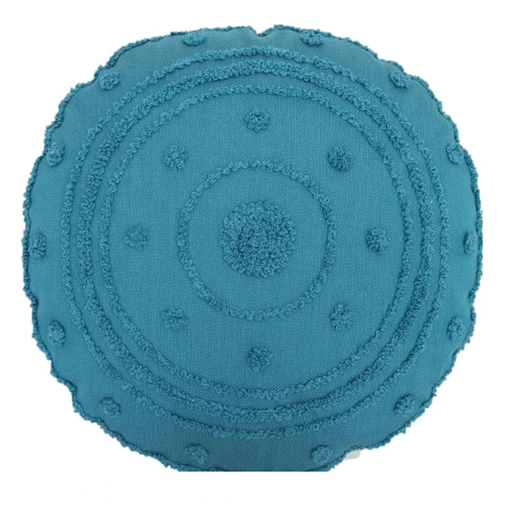 Turquoise Embellished Round Outdoor Throw Pillow, 16"