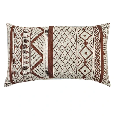 Rust Tribal Woven Textured Lumbar Outdoor Throw Pillow, 14x24