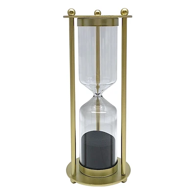 Gold Caged Hourglass with Black Sand, 8.8"