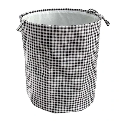 Tiny Dreamers Black Gingham Round Laundry Basket with Handles, Small