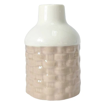 Cream Basket Weave Ceramic Vase, 4"