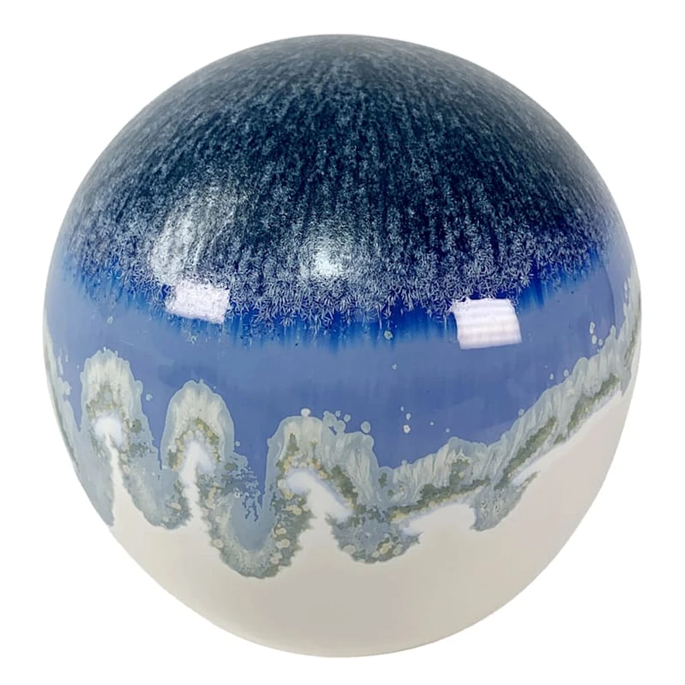 Blue Glaze Ceramic Orb, 4"