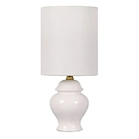 White Ceramic Ginger Jar Mini Lamp with Shade, 12.5"