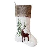 Homespun Holiday Brown Deer Stocking with Faux Fur Cuff, 19.5"