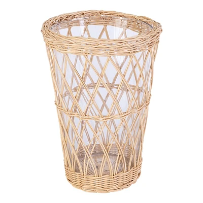 Rattan Wrapped Glass Vase, 8.5"