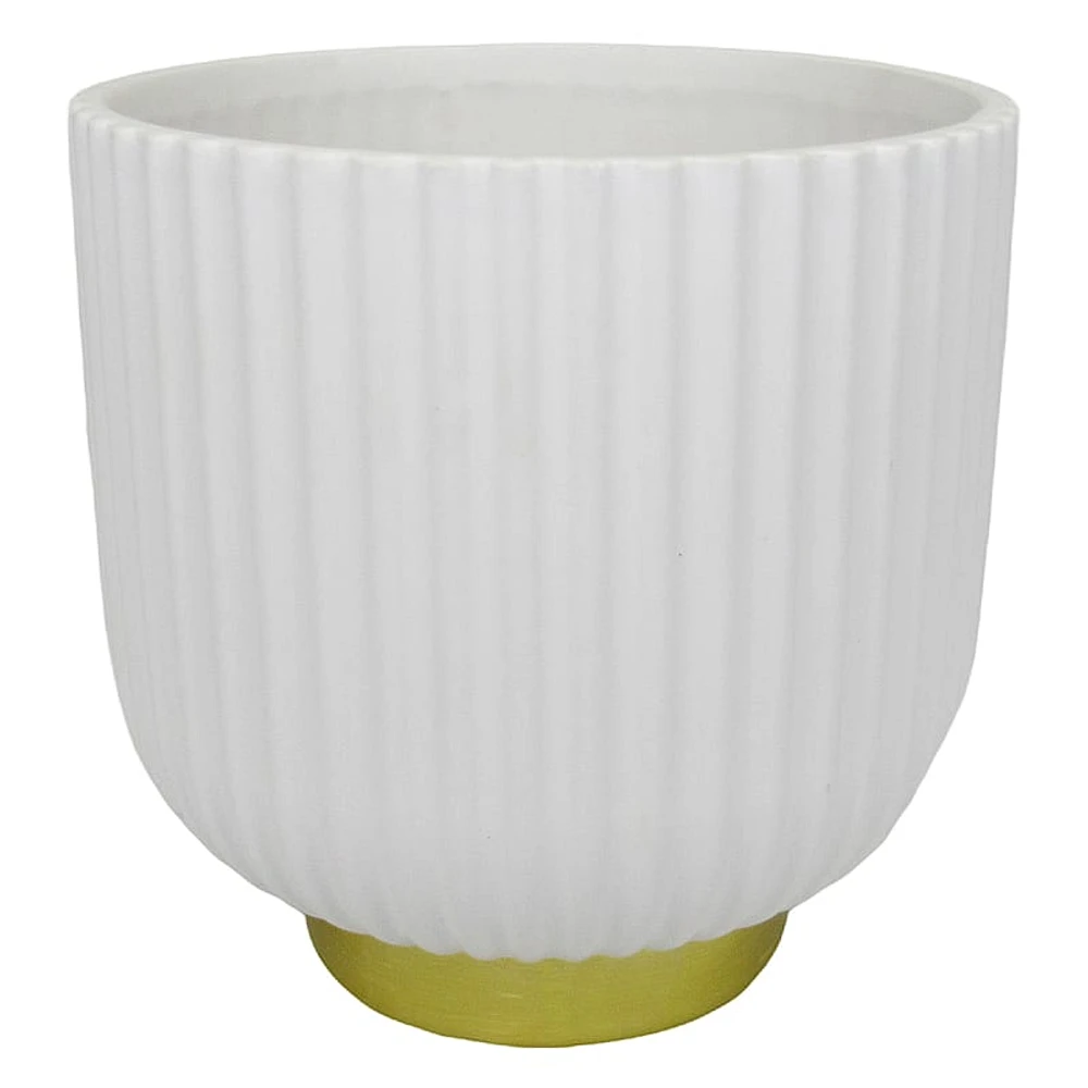 Oh Joy! Indoor White & Gold Ceramic Accent Ribbed Planter, 6"