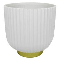 Oh Joy! Indoor White & Gold Ceramic Accent Ribbed Planter, 6"