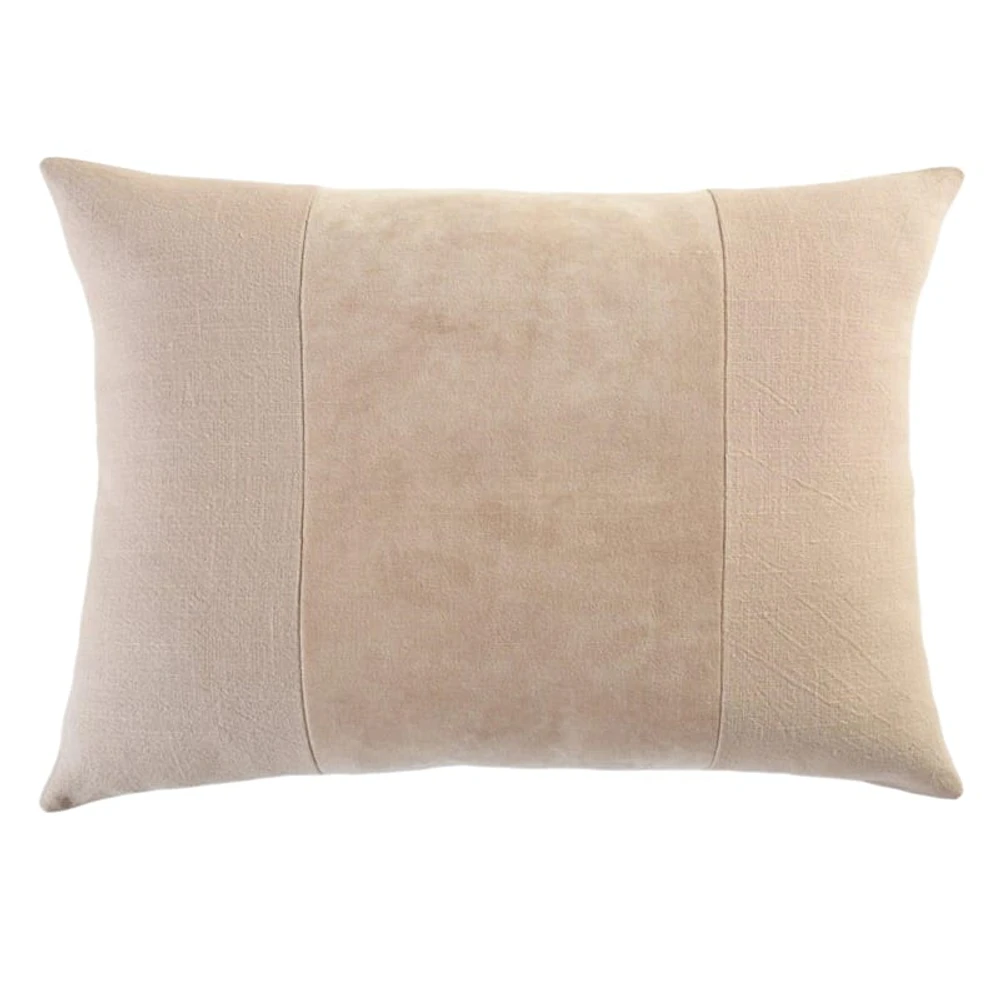 Crosby St. Taupe Cotton Slub & Velvet Throw Pillow