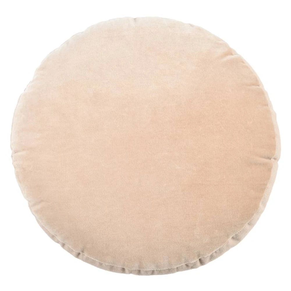 Crosby St. Taupe Cotton Slub & Velvet Round Throw Pillow, 16"