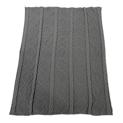 Dark Grey Cable Knit Throw Blanket, 50x60