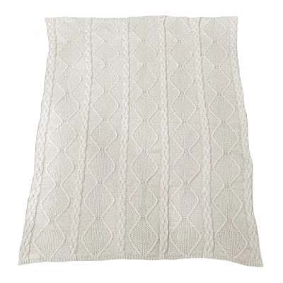 Honeybloom Ivory Cable Knit Throw Blanket, 50x60