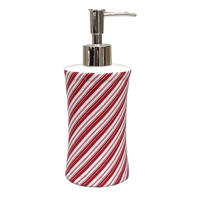 Candy Cane Ceramic Soap Dispenser, 7.8"