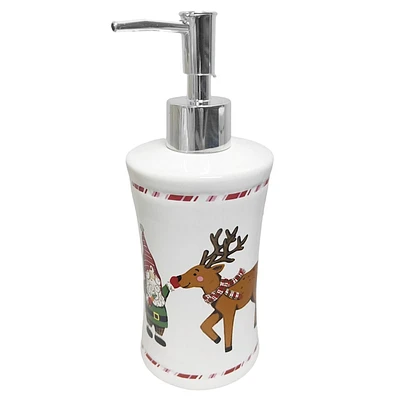 Homespun Holiday Gnome & Deer Ceramic Soap Dispenser, 7.8"