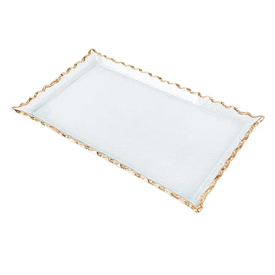 Gold Scalloped Rim Glass Rectangle Tray