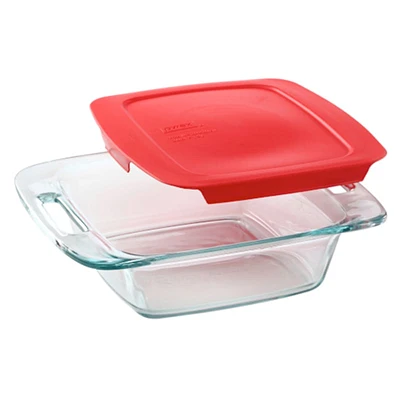 Pyrex Easy Grab Square Baking Dish with Red Lid, 8"