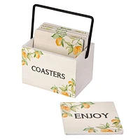 Set of 6 Lemon Coasters with Caddy