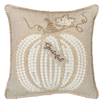 Neutral Embroidered Pumpkin Throw Pillow, 18"