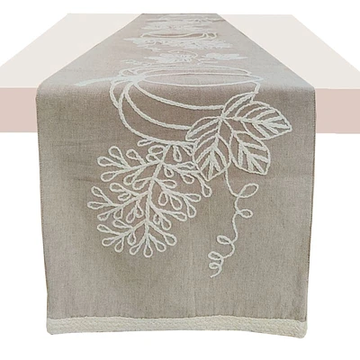 Embroidered Pumpkin Chambray Table Runner, 72x13