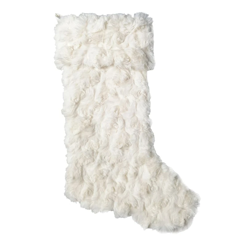 Ivory Rose Faux Fur Stocking, 19"