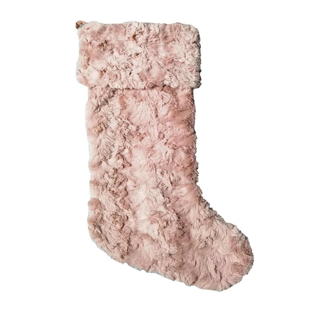 Pink Fuzzy Faux Fur Stocking, 19"